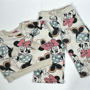 Disney Toddler Girls Beige 2 piece Minnie Mouse Outfit Sweat Pants & Shirt 18M